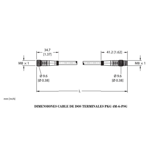 Cable conector de una terminal Hembra  PKG 4M -10               M8 x 1, 125VAC/VDC  2A - Image 2